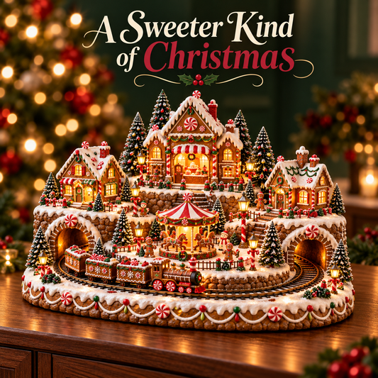 🍪🚂 Gingerbread Christmas World™ | Animated Lighted Village with Moving Train & Carousel