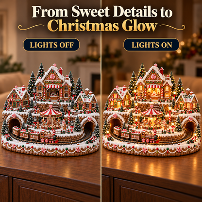 🍪🚂 Gingerbread Christmas World™ | Animated Lighted Village with Moving Train & Carousel