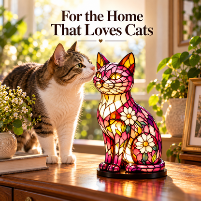 🌸🐱 Floral Mosaic Cat Lamp – A Warm Glow for Every Cat Lover’s Home