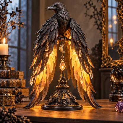 🖤🐦 Midnight Raven Glow™ | Illuminated Gothic Table Lamp