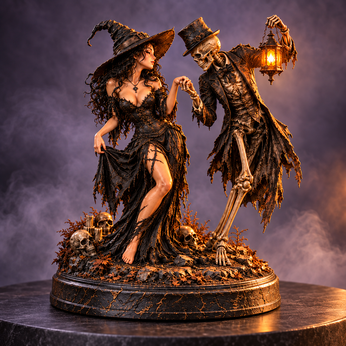 🖤 Till Death Do Us Part | Gothic Witch & Skeleton Love Figurine 💀