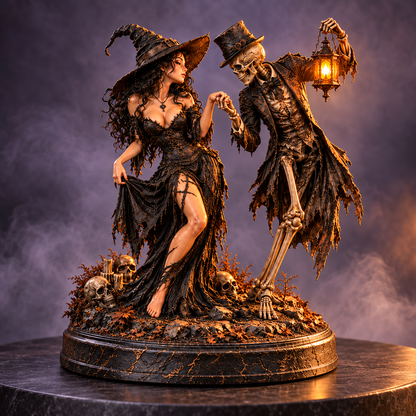 🖤 Till Death Do Us Part | Gothic Witch & Skeleton Love Figurine 💀