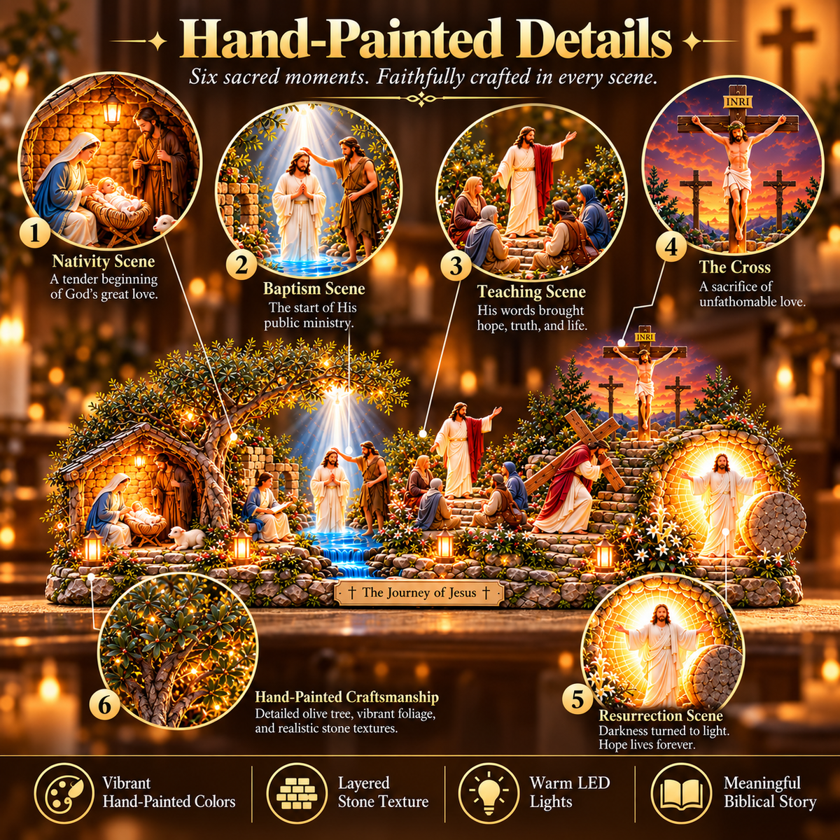 🔥 LAST DAY 49% OFF -✝️✨ The Journey of Jesus™ – Lighted 3D Biblical Story Centerpiece | Six Sacred Moments of Faith