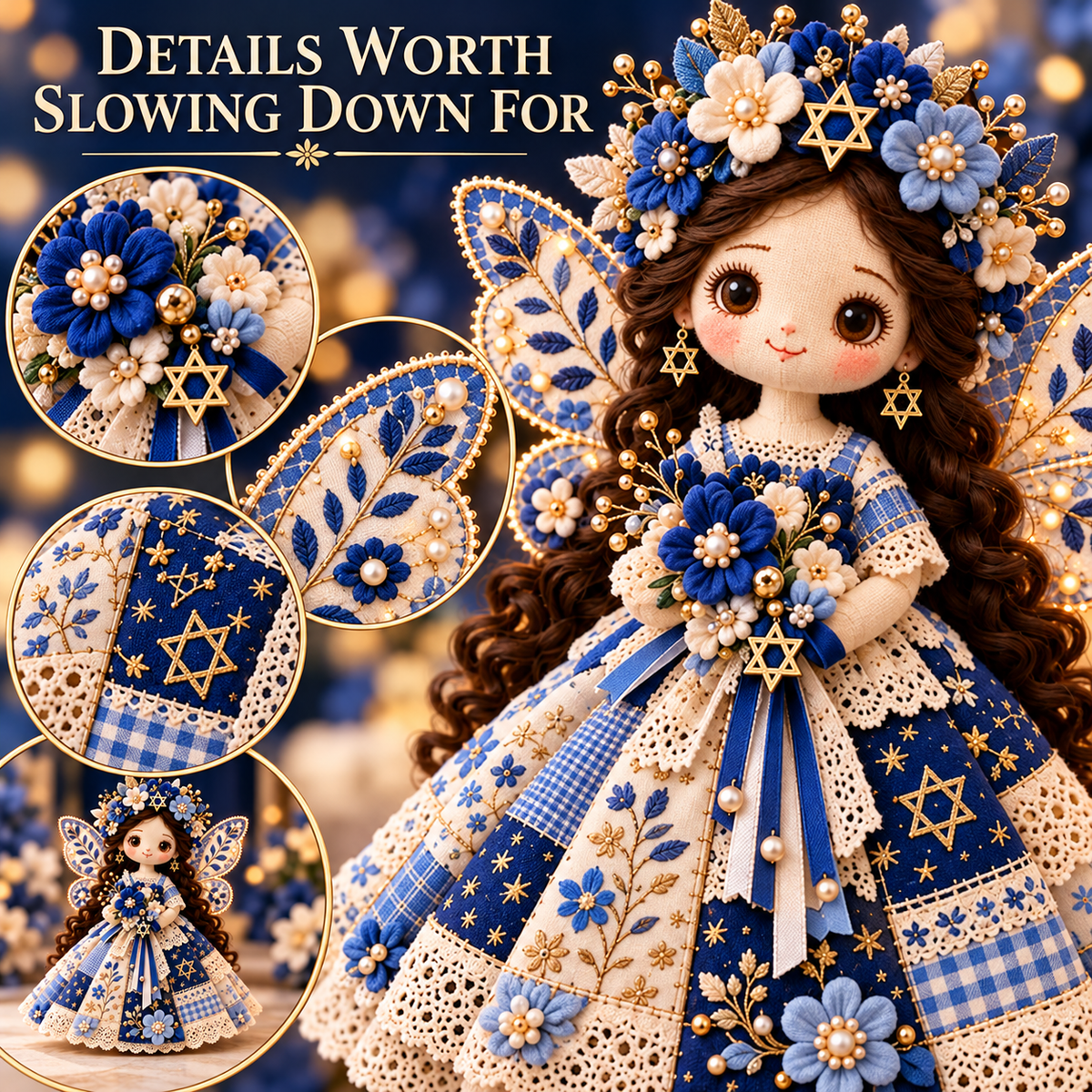🕎🧵 Festival of Lights Friends™ | Hanukkah Patchwork Doll DIY Kit – 3 Designs