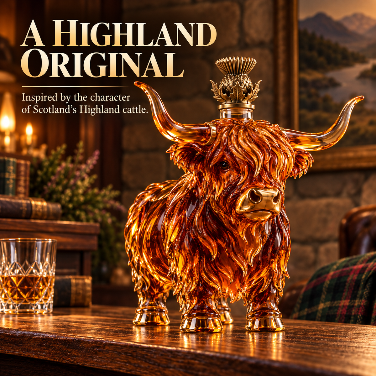 🐂🥃 Highland Spirit™ – Sculptural Highland Cow Whiskey Decanter & Bar Centerpiece