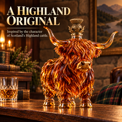 🐂🥃 Highland Spirit™ – Sculptural Highland Cow Whiskey Decanter & Bar Centerpiece