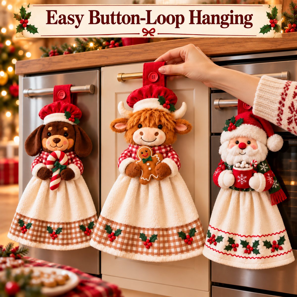🎄🧻 Merry Kitchen Friends™ | Christmas Hanging Hand Towels – 3 Styles