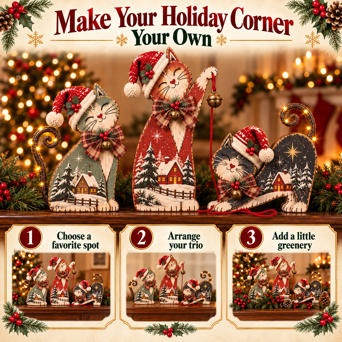 🐾🎄 Christmas Mischief Cats™ | Lighted Vintage Holiday Trio
