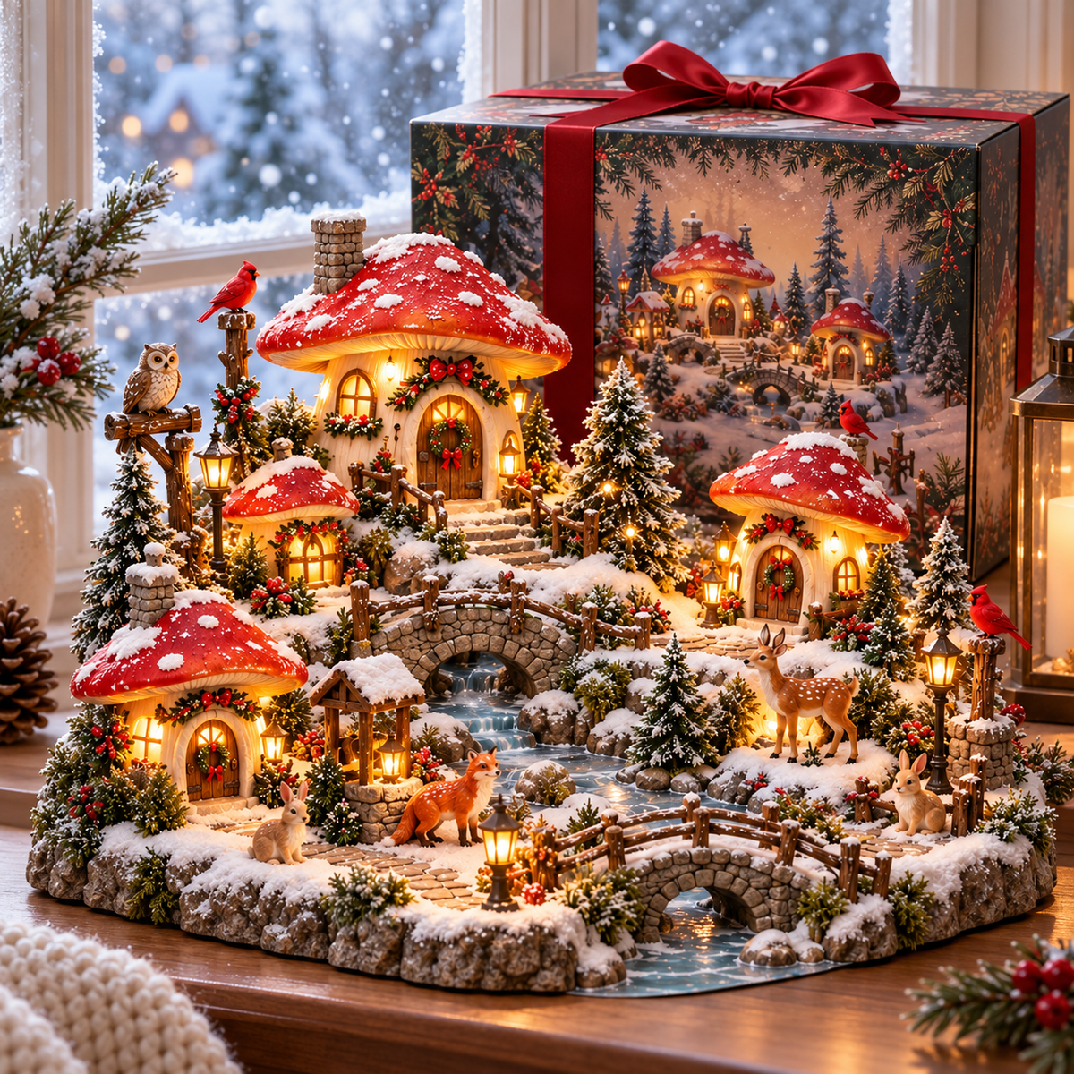 🍄✨ Enchanted Mushroom Christmas Village | Lighted Storybook Holiday Display 🎄❄️