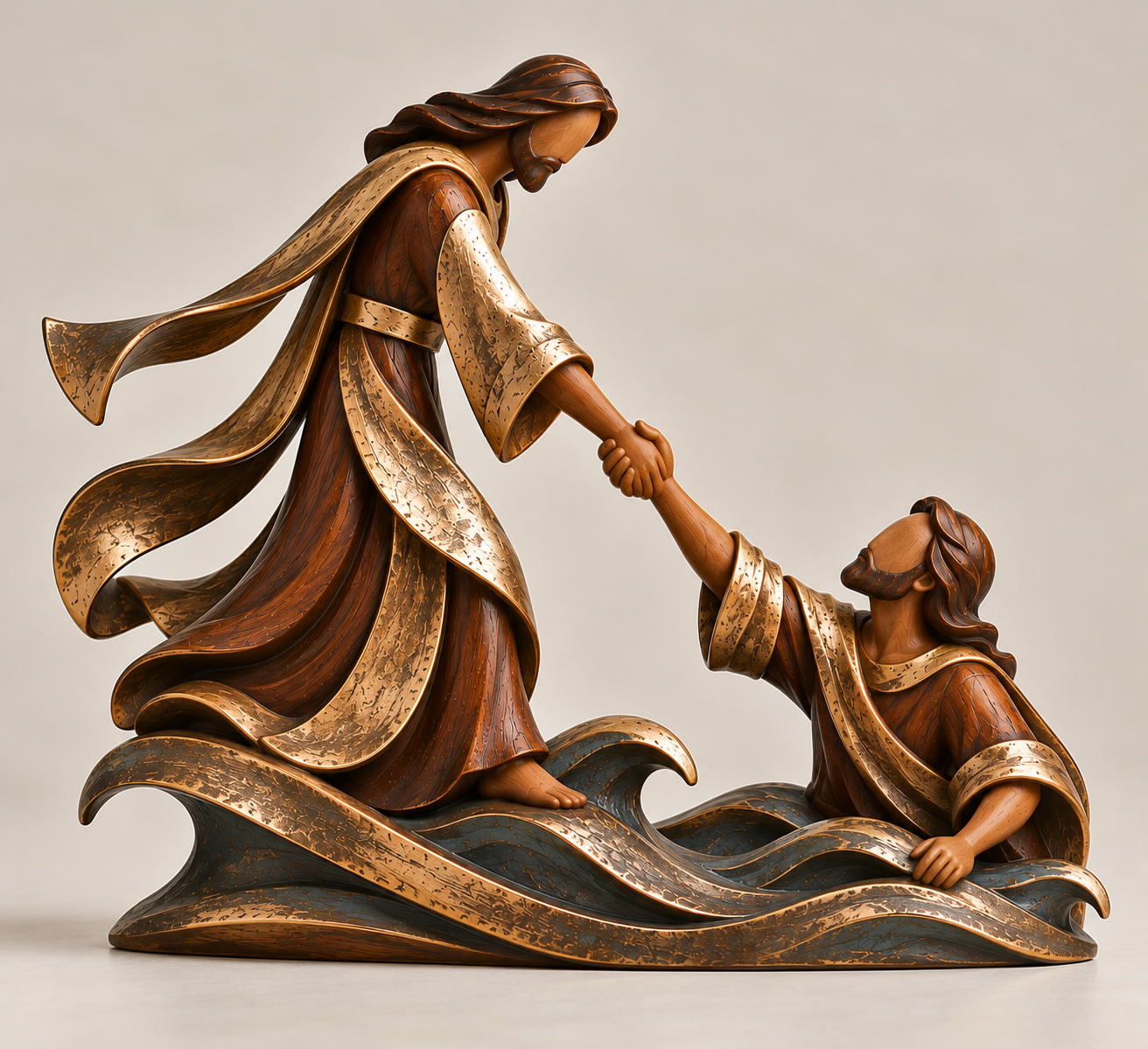 Clean full product view of Jesus reaching down to rescue Peter from the waves