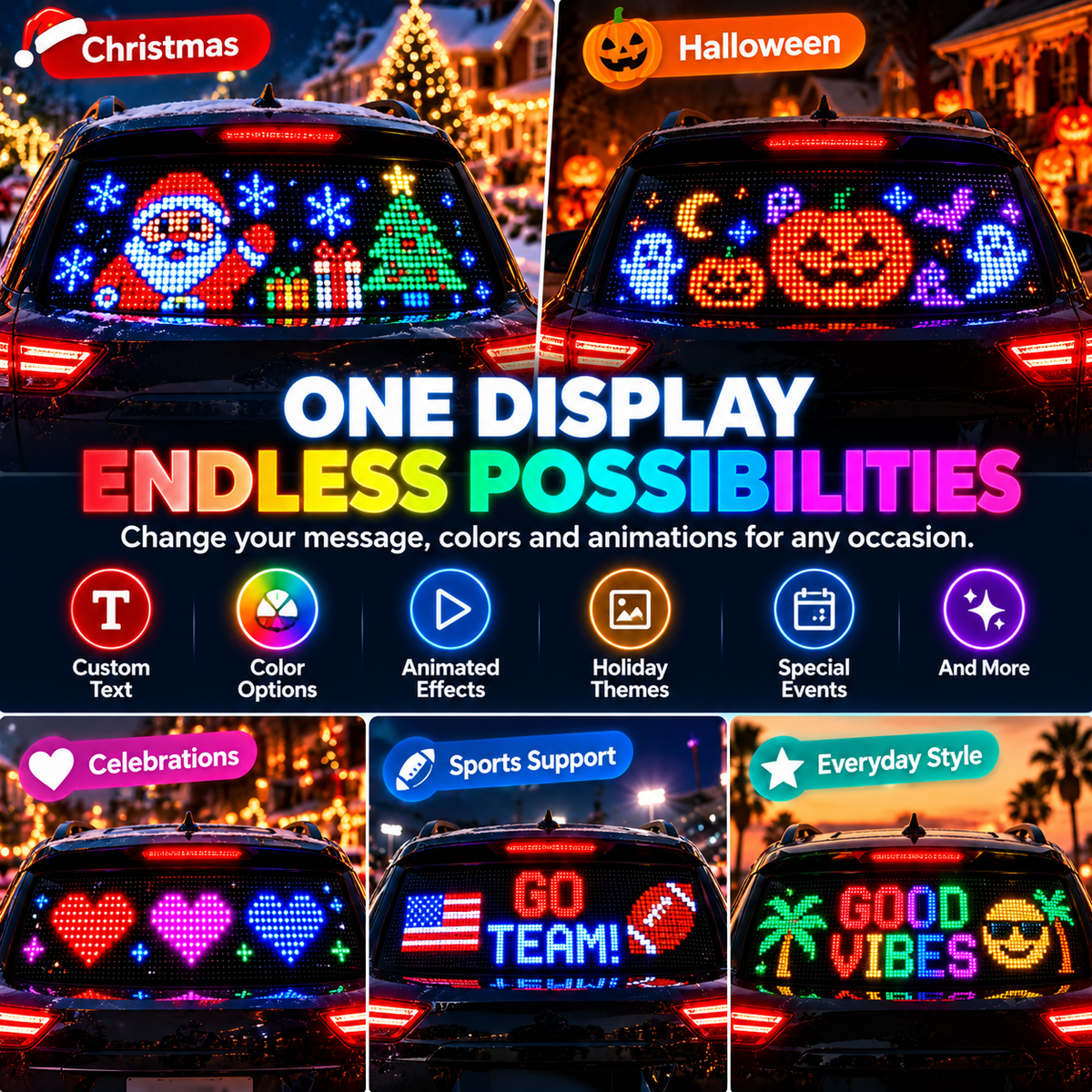 🚗✨ DrivePixel™ | Custom LED Car Message Display