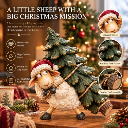 🐑Little Woolly's Christmas Mission™ – Whimsical Sheep Carrying Christmas Tree Figurine