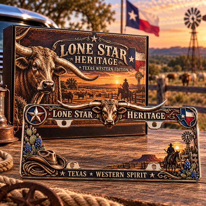 🐂🤠 Texas Longhorn 3D License Plate Frame – Western Cowboy Truck Decor
