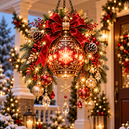 Royal Christmas Lantern™ Pre-Lit Festive Red & Gold Hanging Porch Decor