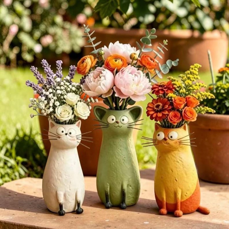 Whimsical Chicken or Cat Flower Vase for Home Decor