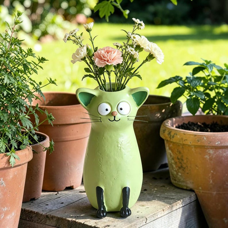 Whimsical Chicken or Cat Flower Vase for Home Decor