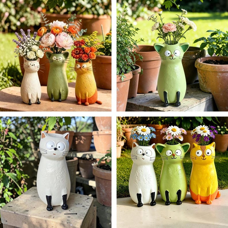 Whimsical Chicken or Cat Flower Vase for Home Decor
