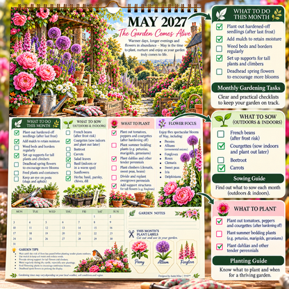 2027 Four Seasons Gardening Calendar & Monthly Planner – A4 Wall Calendar with Planting Guide, Garden Tasks & Plant Labels | TYII™