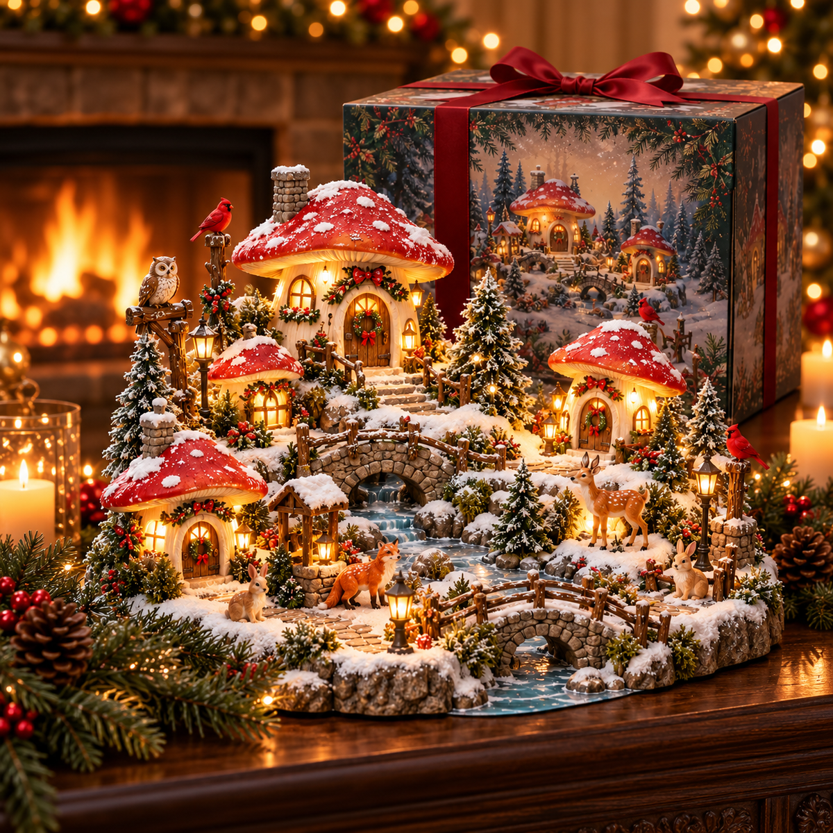 🍄✨ Enchanted Mushroom Christmas Village | Lighted Storybook Holiday Display 🎄❄️