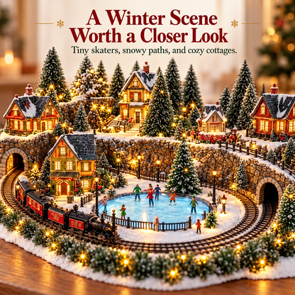 🔥 LAST DAY 49% OFF | 🚂❄️ Winter Rail & Rink™ | Animated Christmas Village Scene
