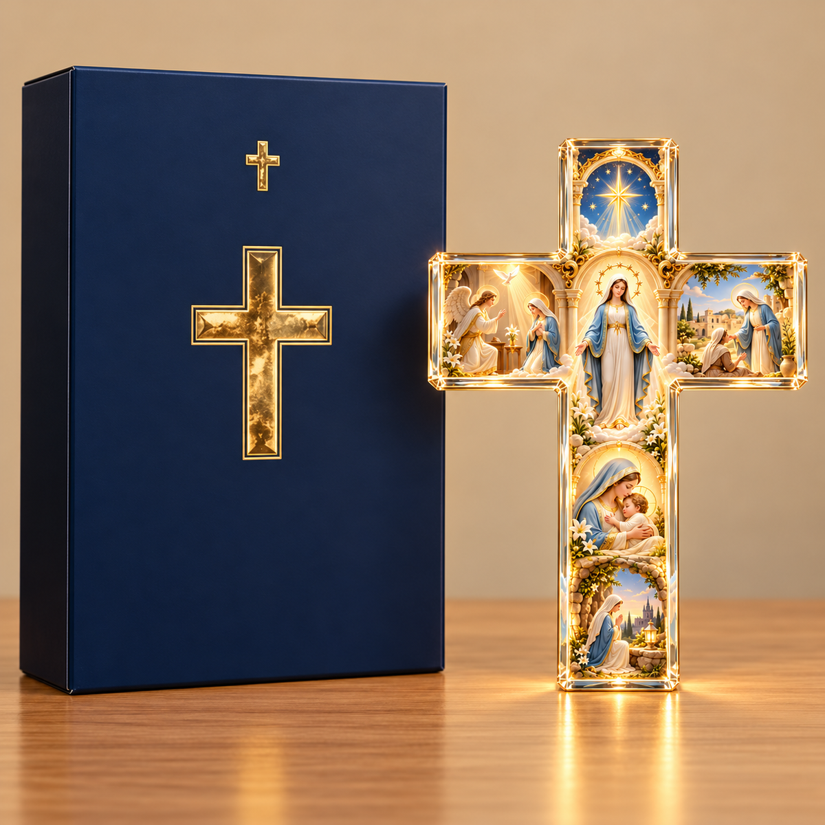 ✨ The Story of Mary in 6 Scenes™ – Illuminated Virgin Mary Cross Decor