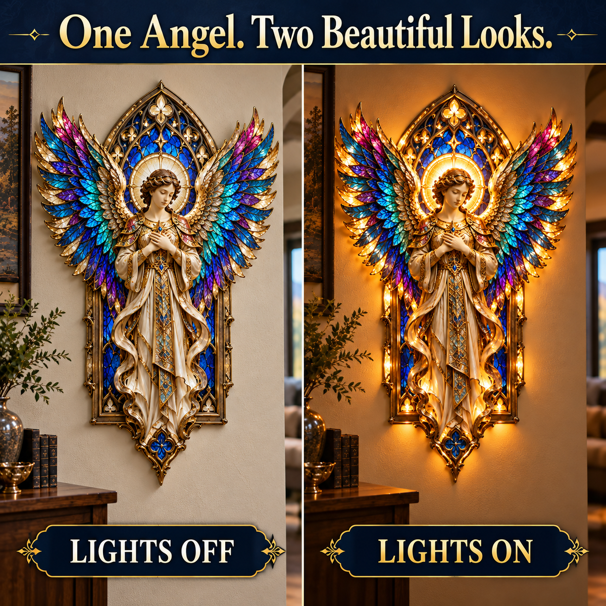 🙏✨ Rainbow-Winged Praying Angel Wall Light | A Little Heaven at Home