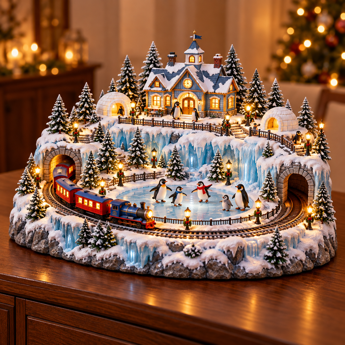 🍪🚂 Gingerbread Christmas World™ | Animated Lighted Village with Moving Train & Carousel