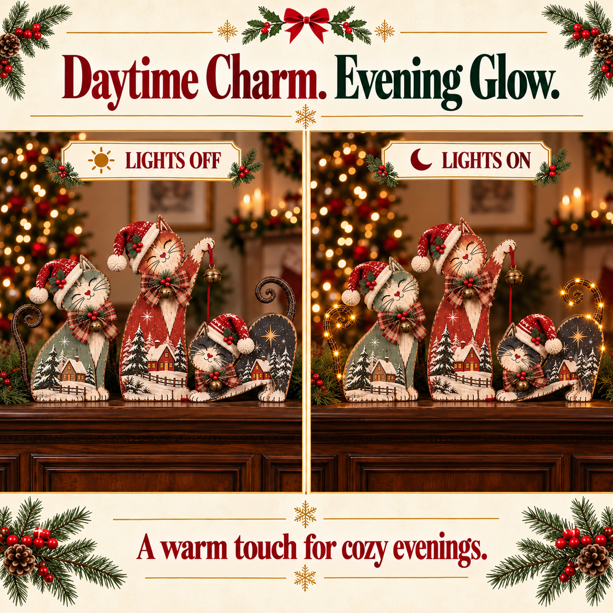 🐾🎄 Christmas Mischief Cats™ | Lighted Vintage Holiday Trio