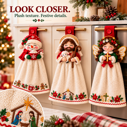🎄 Christmas Joy – 3D Character Hanging Hand Towels for Kitchen & Bathroom
