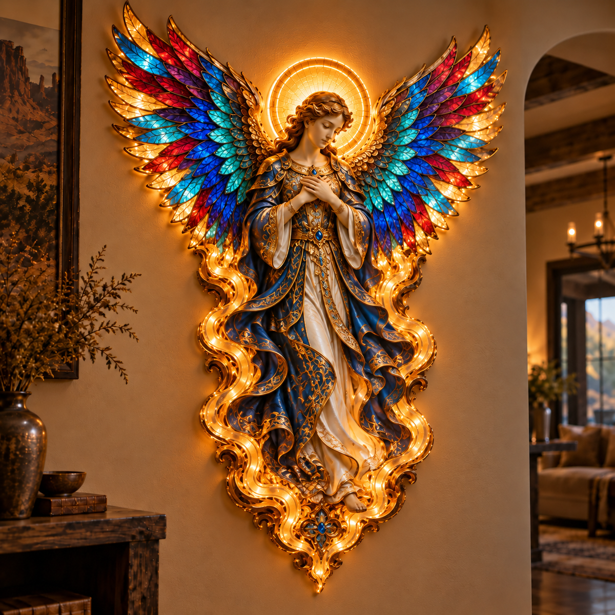 🙏✨ Rainbow-Winged Praying Angel Wall Light | A Little Heaven at Home