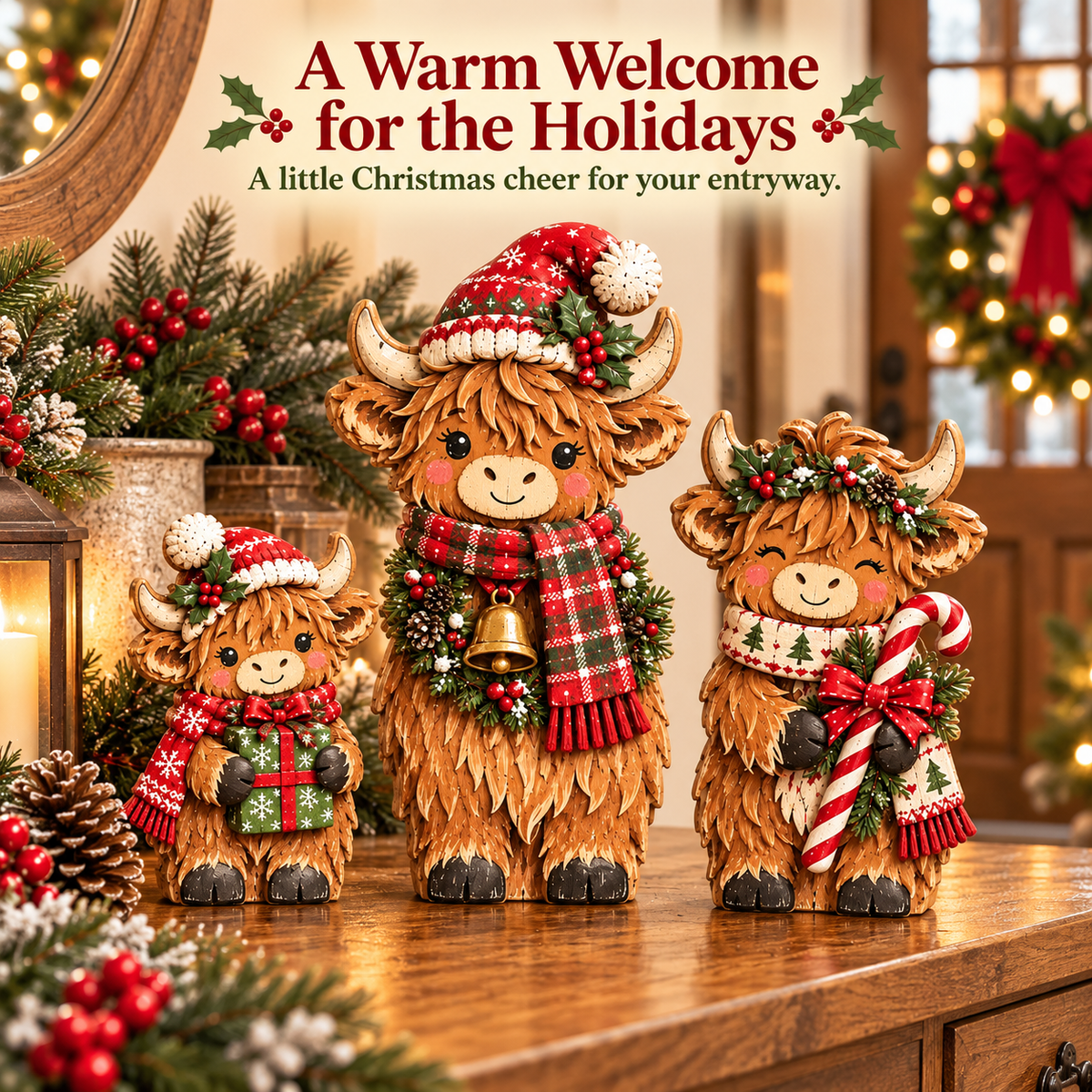 🐮🎄 Cozy Christmas Highland Herd™ | Festive Cow Figurines