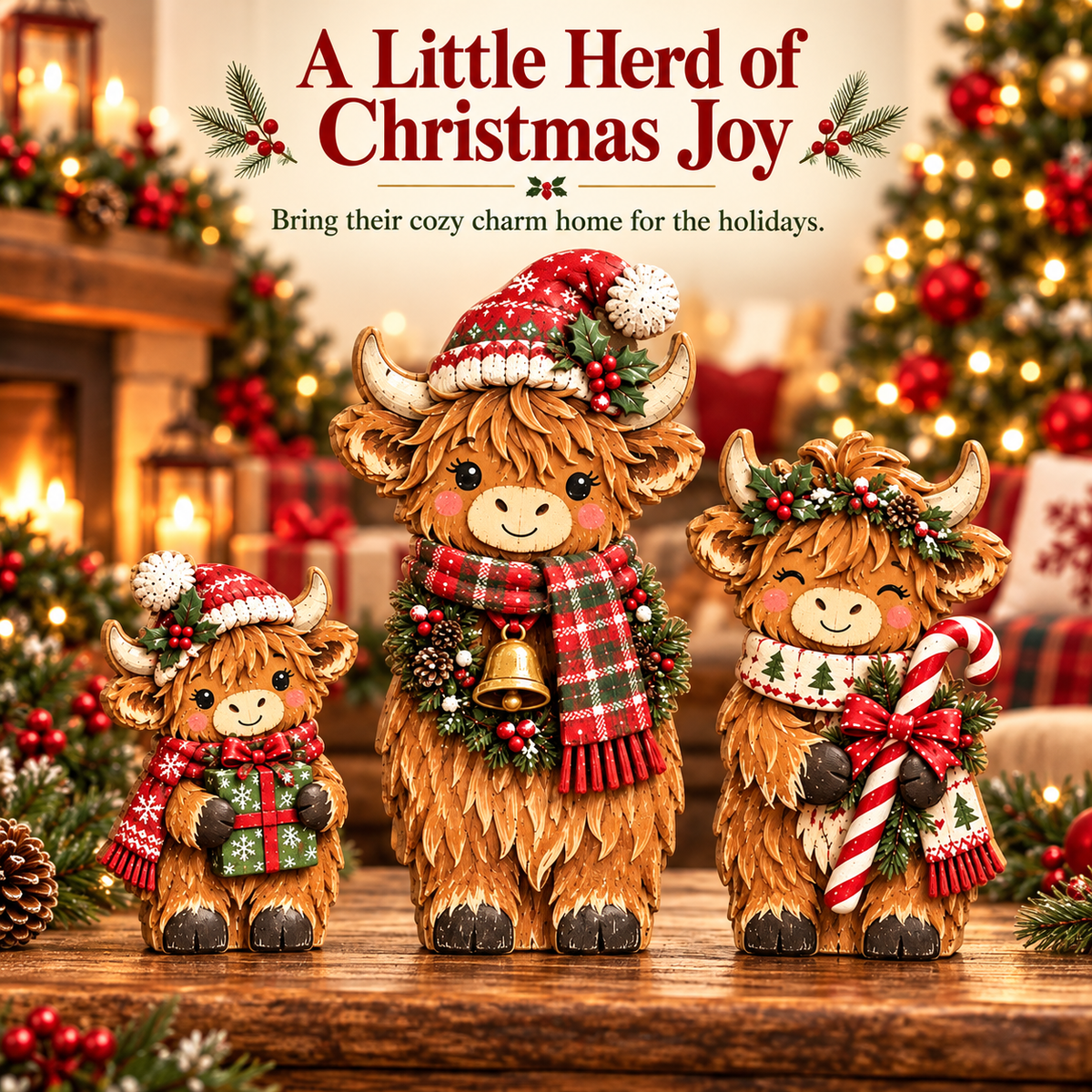 🐮🎄 Cozy Christmas Highland Herd™ | Festive Cow Figurines