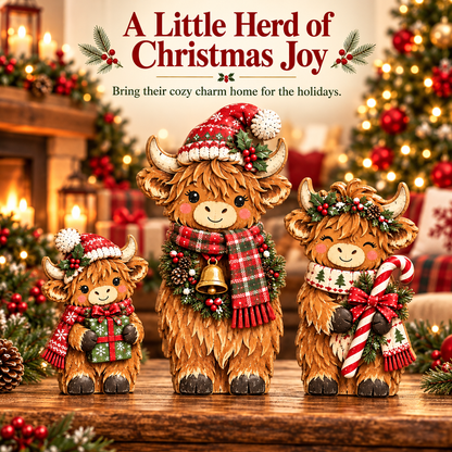 🐮🎄 Cozy Christmas Highland Herd™ | Festive Cow Figurines