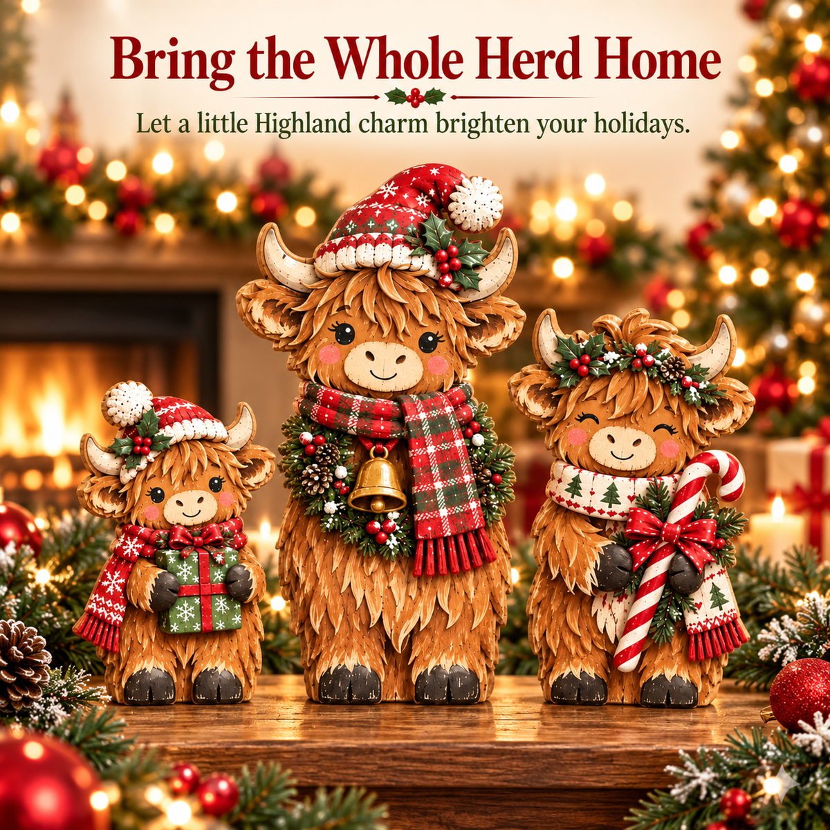 🐮🎄 Cozy Christmas Highland Herd™ | Festive Cow Figurines
