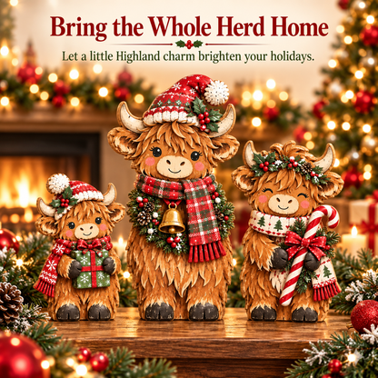 🐮🎄 Cozy Christmas Highland Herd™ | Festive Cow Figurines