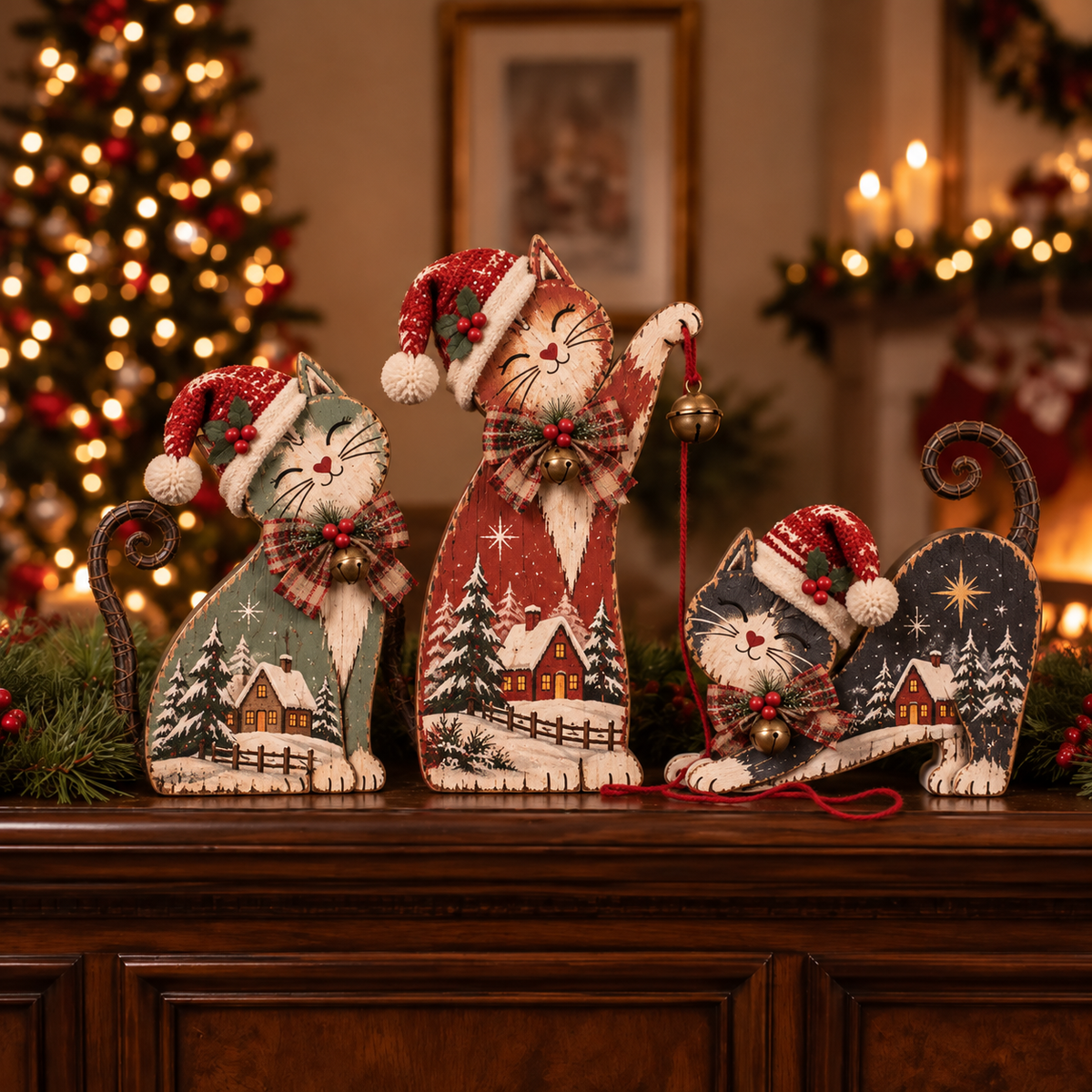 🐾🎄 Christmas Mischief Cats™ | Lighted Vintage Holiday Trio