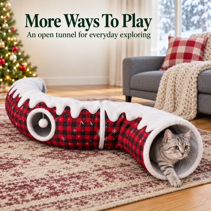 🎄🐱 Christmas Cat Hideaway™ | Plaid Tunnel & Tree Skirt
