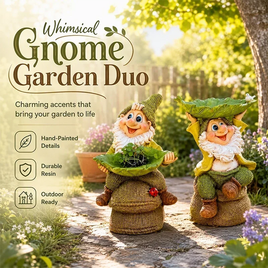 🍃🐦 Garden Gnome Bird Butler™ | Whimsical Leaf Bird Feeder Statue