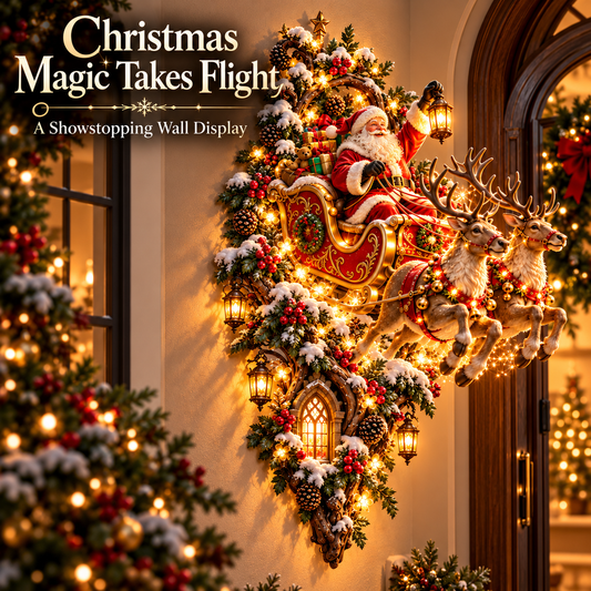 🎅🦌 Santa Sleigh Burst | 3D Lighted Christmas Wall Sculpture ✨