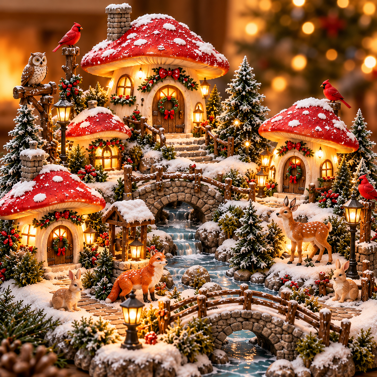 🍄✨ Enchanted Mushroom Christmas Village | Lighted Storybook Holiday Display 🎄❄️