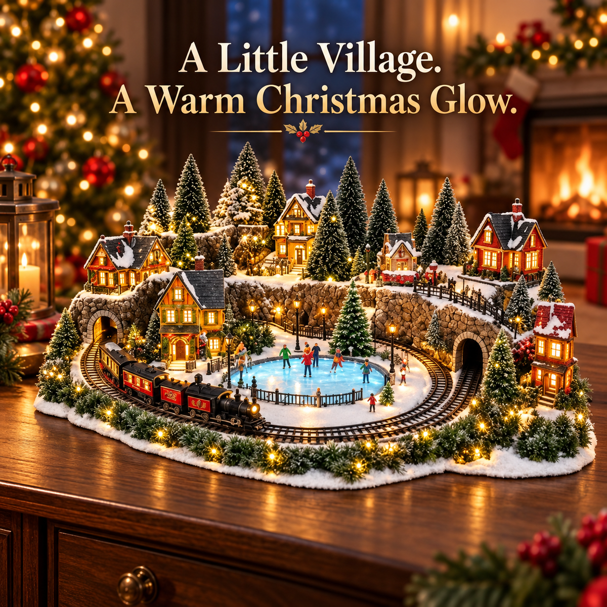 🔥 LAST DAY 49% OFF | 🚂❄️ Winter Rail & Rink™ | Animated Christmas Village Scene