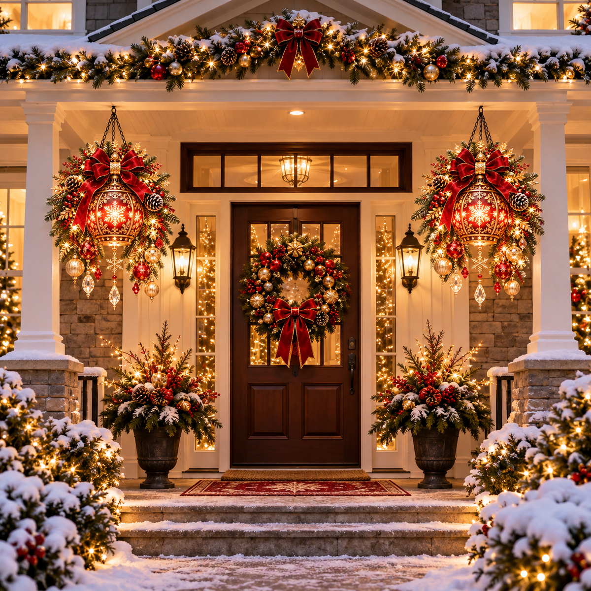 ✨ Regal Christmas Glow™ | Hanging Red & Gold Lantern Decor