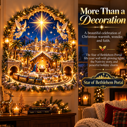 ✝️✨ Star of Bethlehem Portal™ | Lighted Nativity Wall Village with Christmas Train