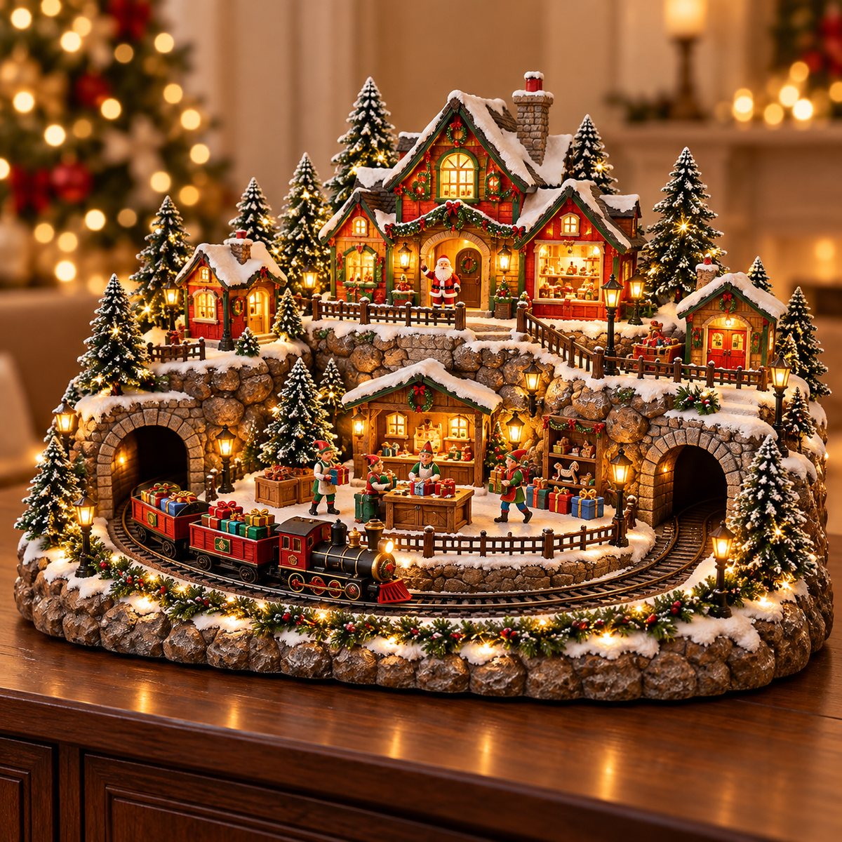 🍪🚂 Gingerbread Christmas World™ | Animated Lighted Village with Moving Train & Carousel