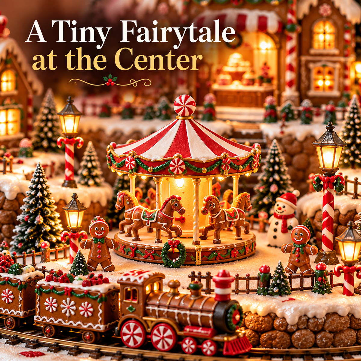 🍪🚂 Gingerbread Christmas World™ | Animated Lighted Village with Moving Train & Carousel