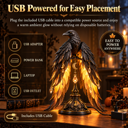 🖤🐦 Midnight Raven Glow™ | Illuminated Gothic Table Lamp