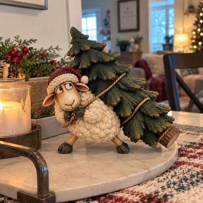 🐑Little Woolly's Christmas Mission™ – Whimsical Sheep Carrying Christmas Tree Figurine