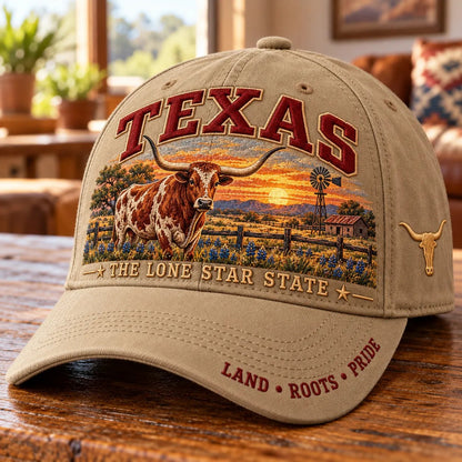 🐂 Lone Star Longhorn Pride | Embroidered Texas Cap