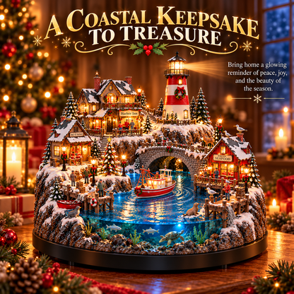 🎄⚓ Harborlight Christmas™ – Magical Lighted Coastal Village with Lighthouse, Fishing Boat & Underwater Wonderland ✨🌊