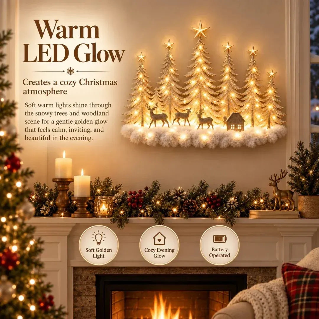 🎄🌲 Enchanted Christmas Woodland Glow ✨ Lighted Forest & Deer Wall Decor